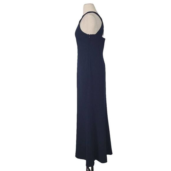 BHLDN Klara Crepe Maxi Dress Gown Sz 6 Navy Blue Halter Crisscross Bridesmaid - Picture 4 of 13
